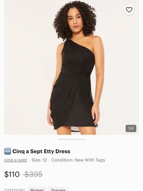cinq a sept Black Etty One-Shoulder Gathered Cocktail Dress